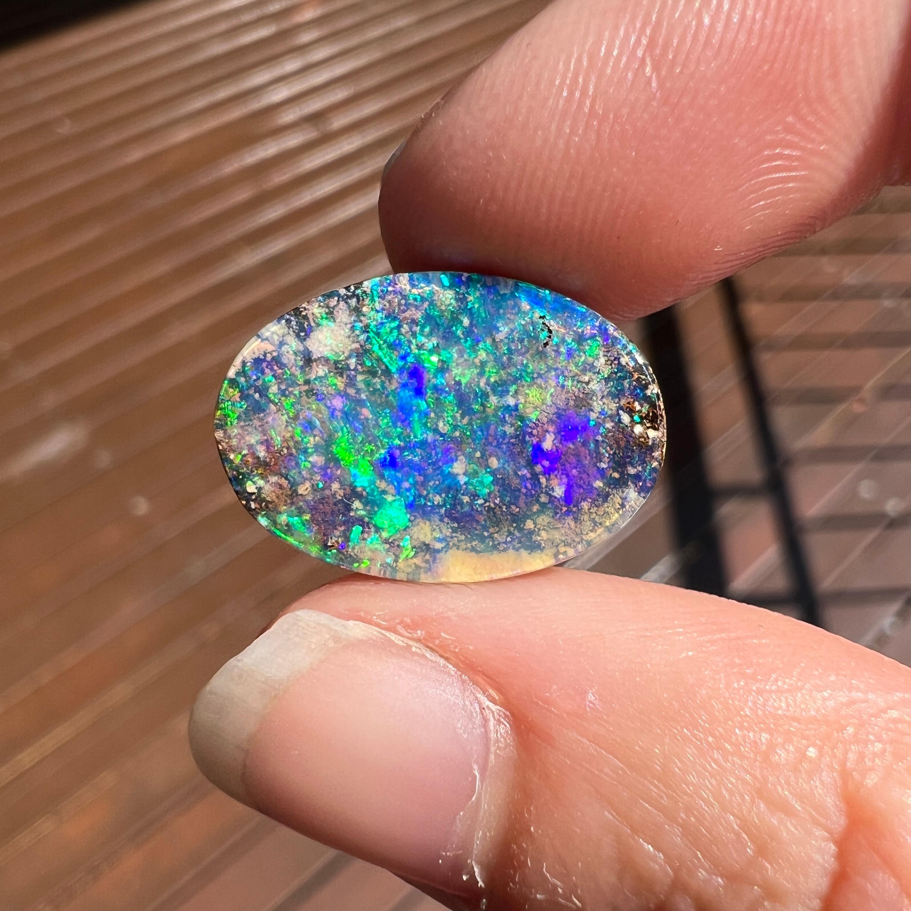 Natural 5.89 Ct Australian boulder opal mined by Sue Cooper For Sale 5