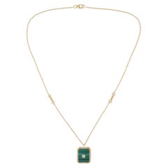 Natural 5.9 Carat Malachite 0.44 Ct Diamond Pendant Necklace 18 Karat White Gold
