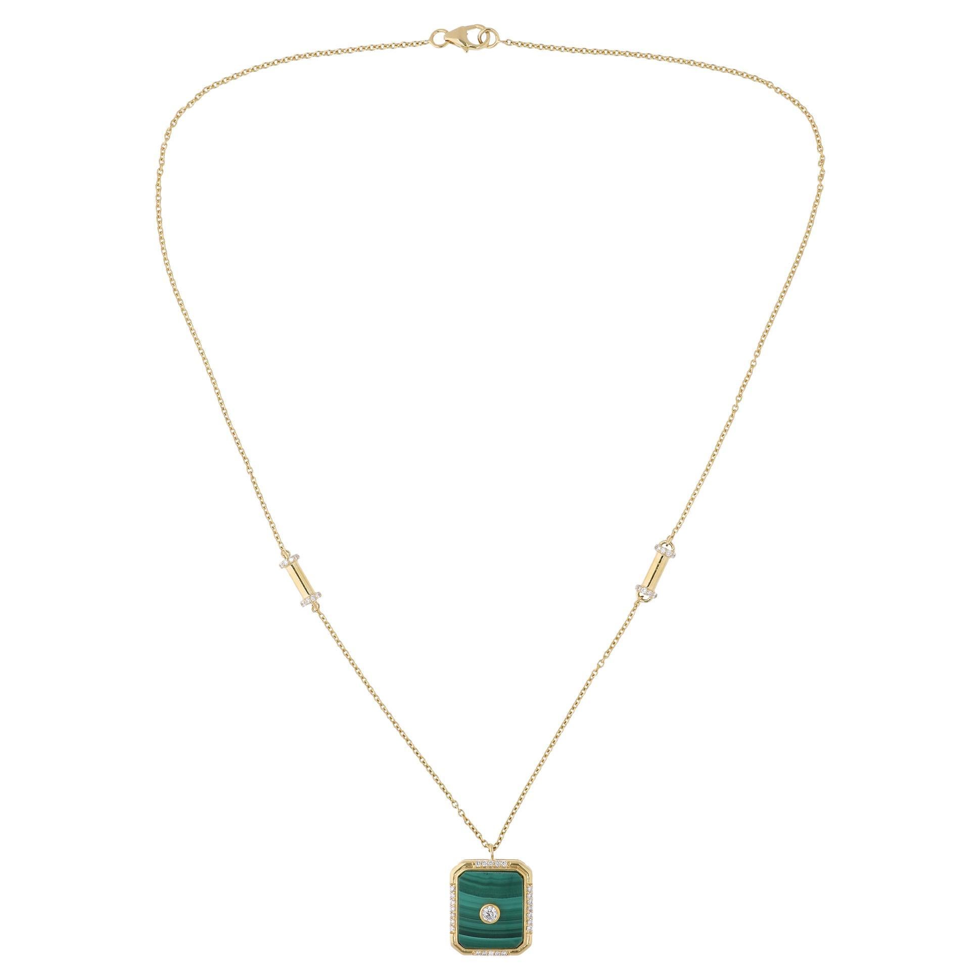 Collana con ciondolo di malachite naturale da 5,9 carati e 0,44 carati di diamanti in oro bianco 18 carati