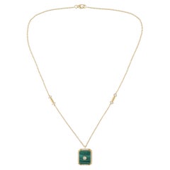 Collana con ciondolo di malachite naturale da 5,9 carati e 0,44 carati di diamanti in oro bianco 18 carati