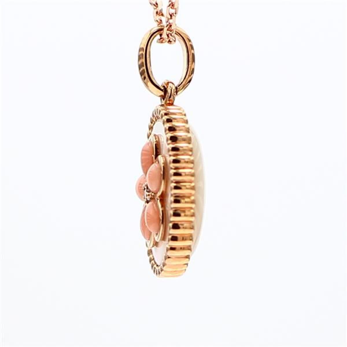 Contemporary Natural Pink Shell/Pearl and White Diamond .60 Carat TW Rose Gold Drop Pendant For Sale