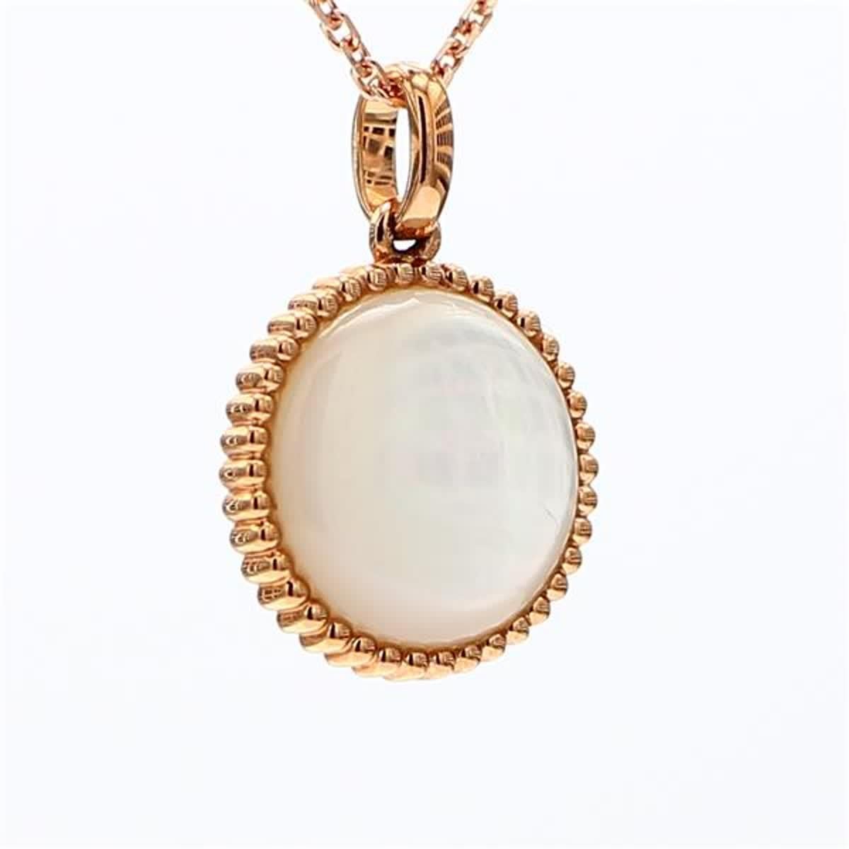 Single Cut Natural Pink Shell/Pearl and White Diamond .60 Carat TW Rose Gold Drop Pendant For Sale