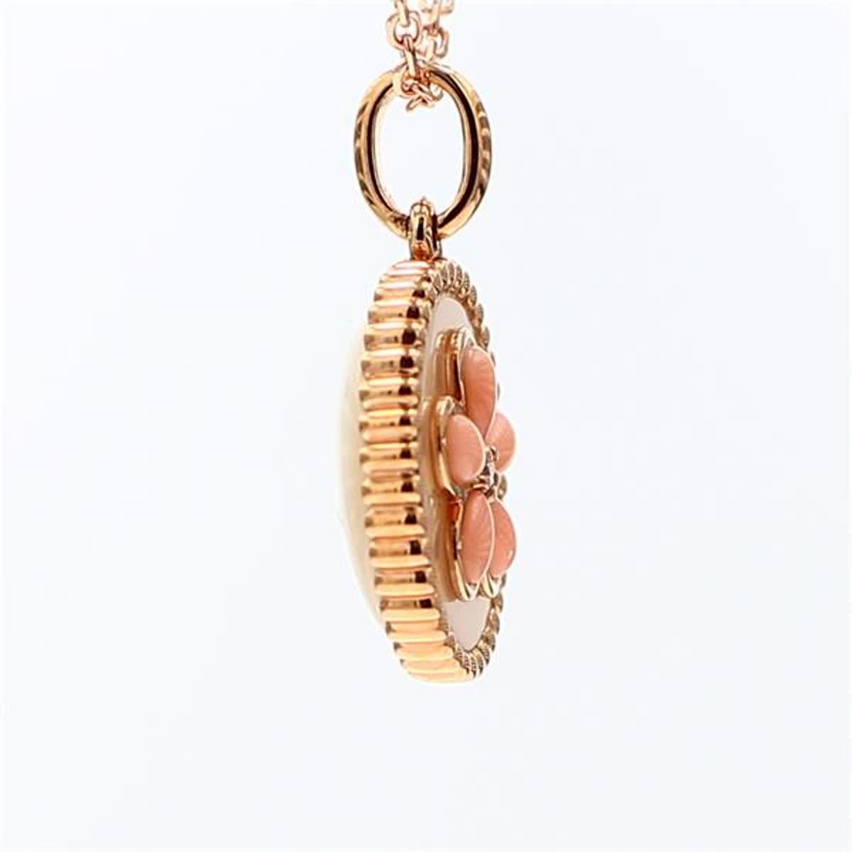 Women's Natural Pink Shell/Pearl and White Diamond .60 Carat TW Rose Gold Drop Pendant For Sale