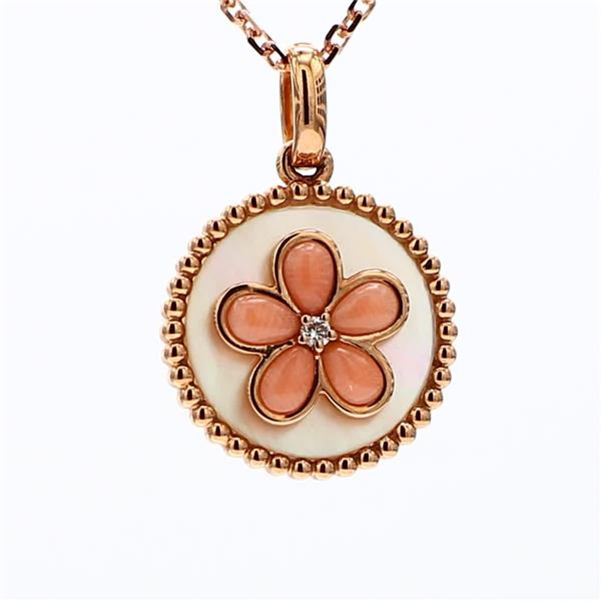 Natural Pink Shell/Pearl and White Diamond .60 Carat TW Rose Gold Drop Pendant For Sale 1