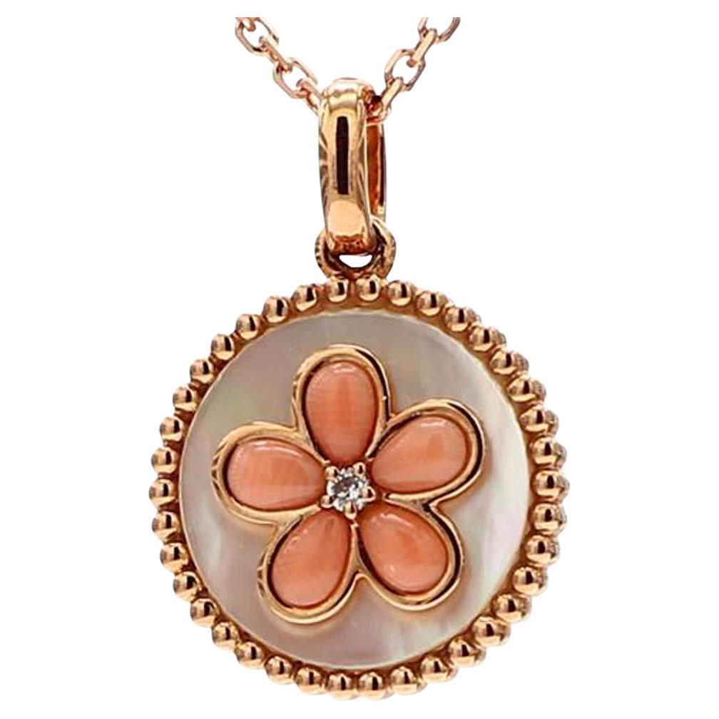 Natural Pink Shell/Pearl and White Diamond .60 Carat TW Rose Gold Drop Pendant For Sale