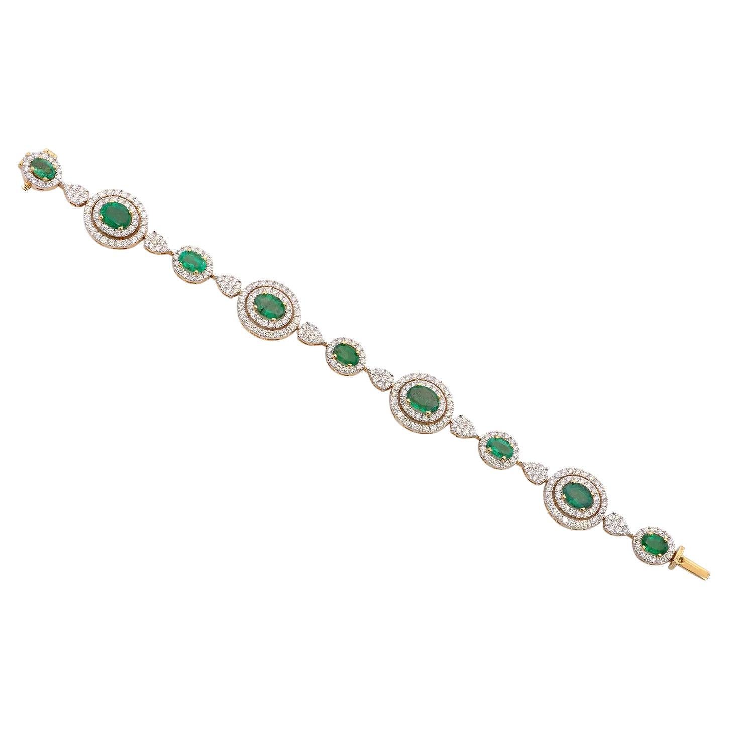 Natural 5.92 Emerald and 2.09 Carat Diamond 18K Gold Bracelet