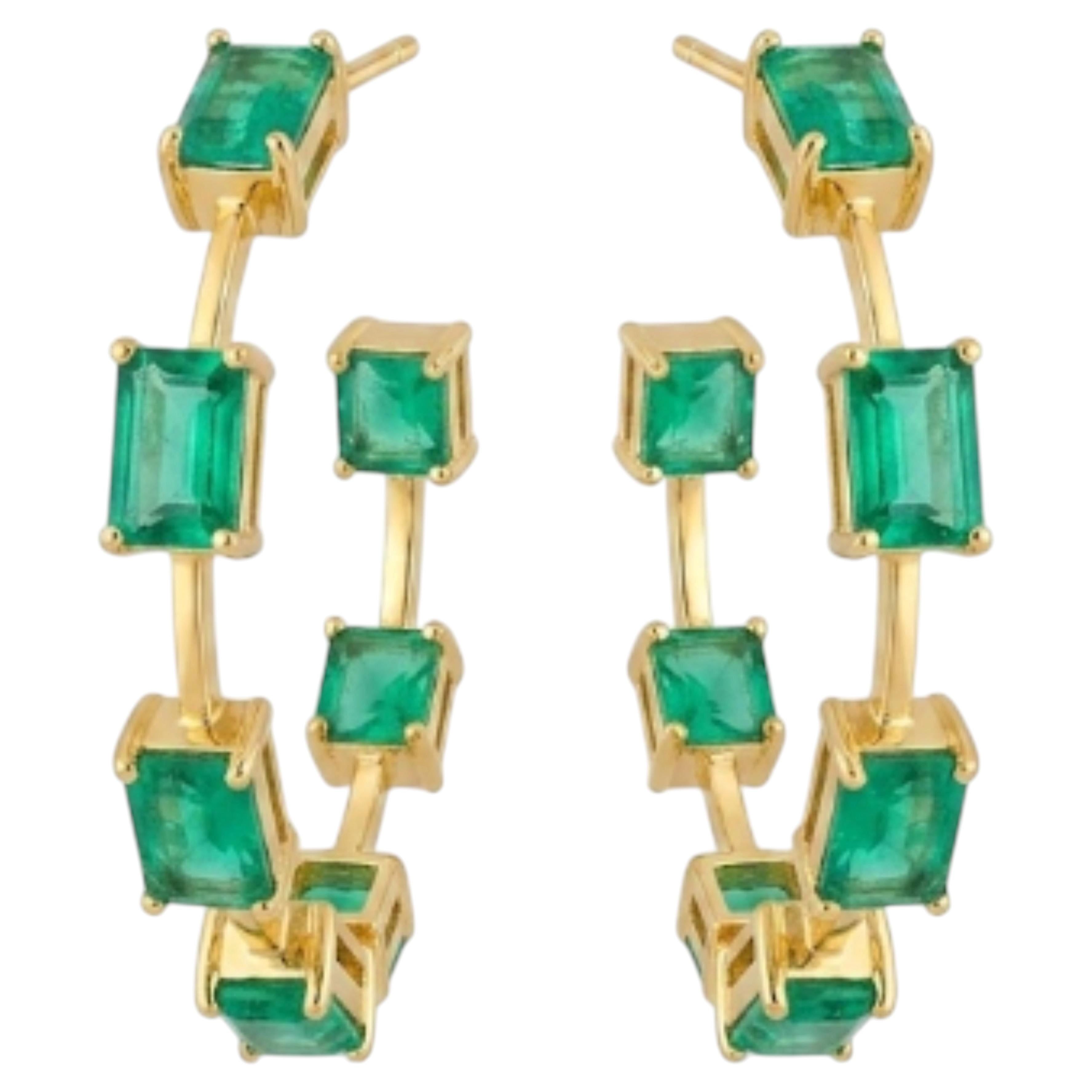 Natural 5.95CTS Emerald Earring in 14K Gold