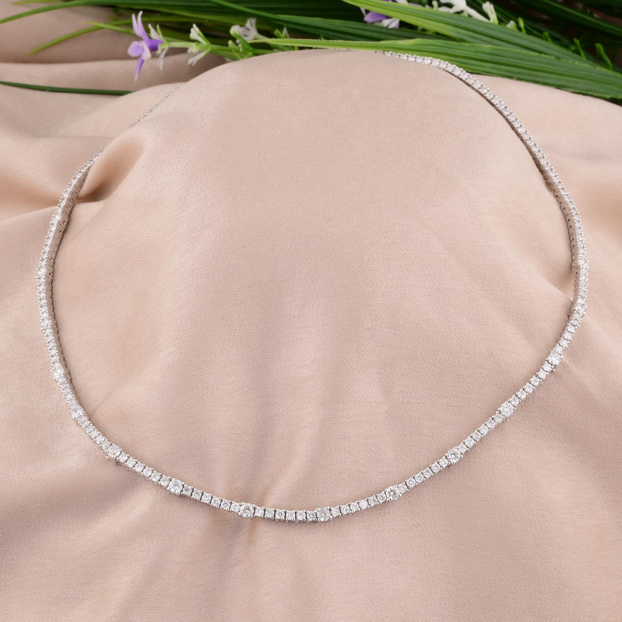 Women's Natural 5.97 Carat Round Diamond Tennis Chain 14 Karat White Gold Necklace Fine For Sale