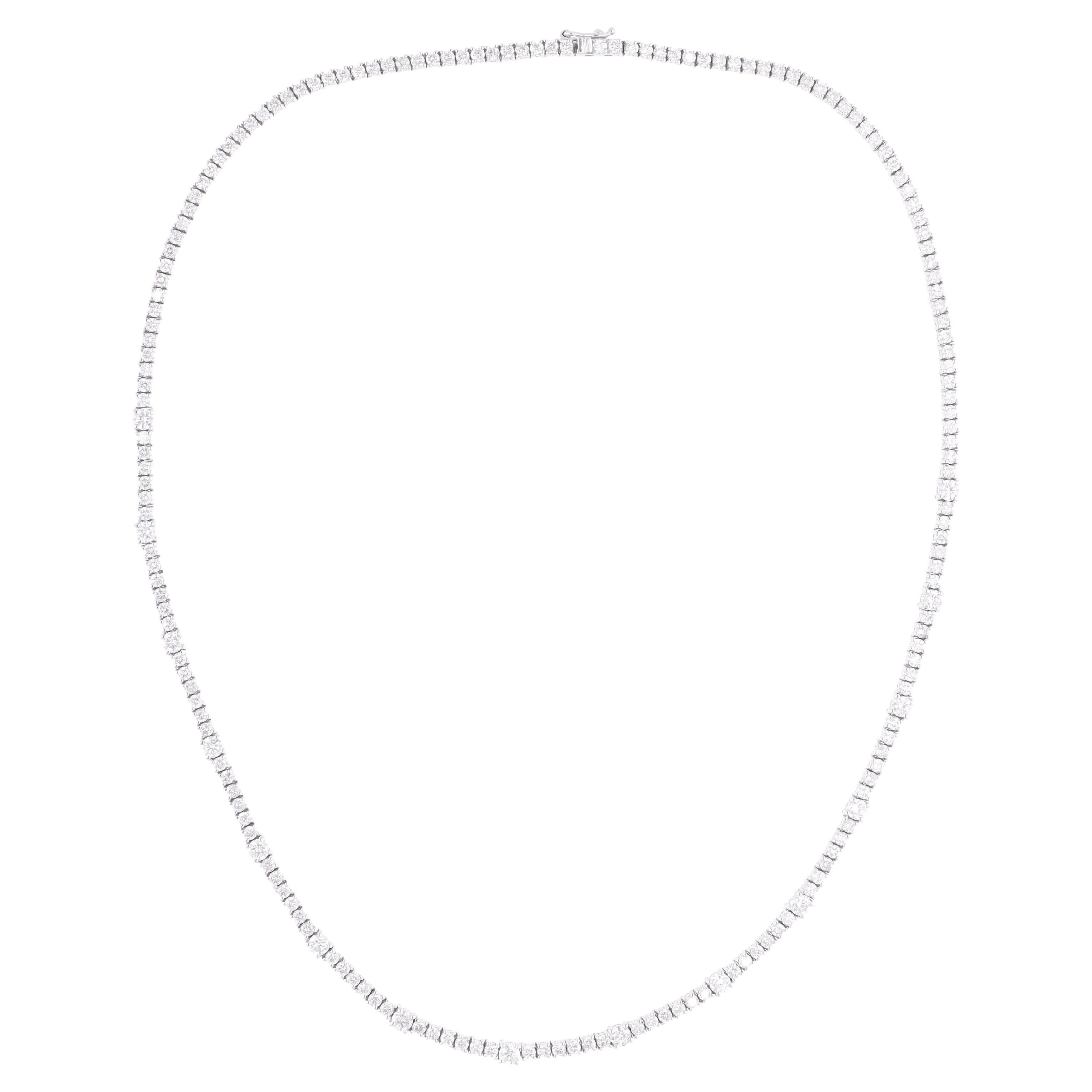 Natural 5.97 Carat Round Diamond Tennis Chain 14 Karat White Gold Necklace Fine For Sale