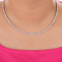 Natural 5.97 Carat Round Diamond Tennis Chain Necklace 14 Karat White Gold