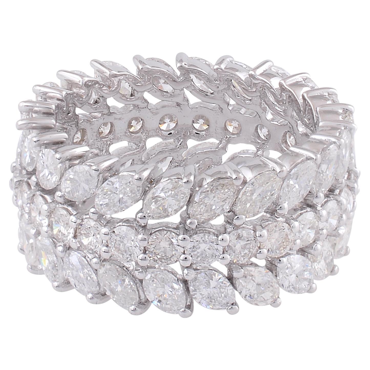 Anillo de oro blanco de 18 quilates con diamantes marquesa SI/HI de 6 quilates naturales