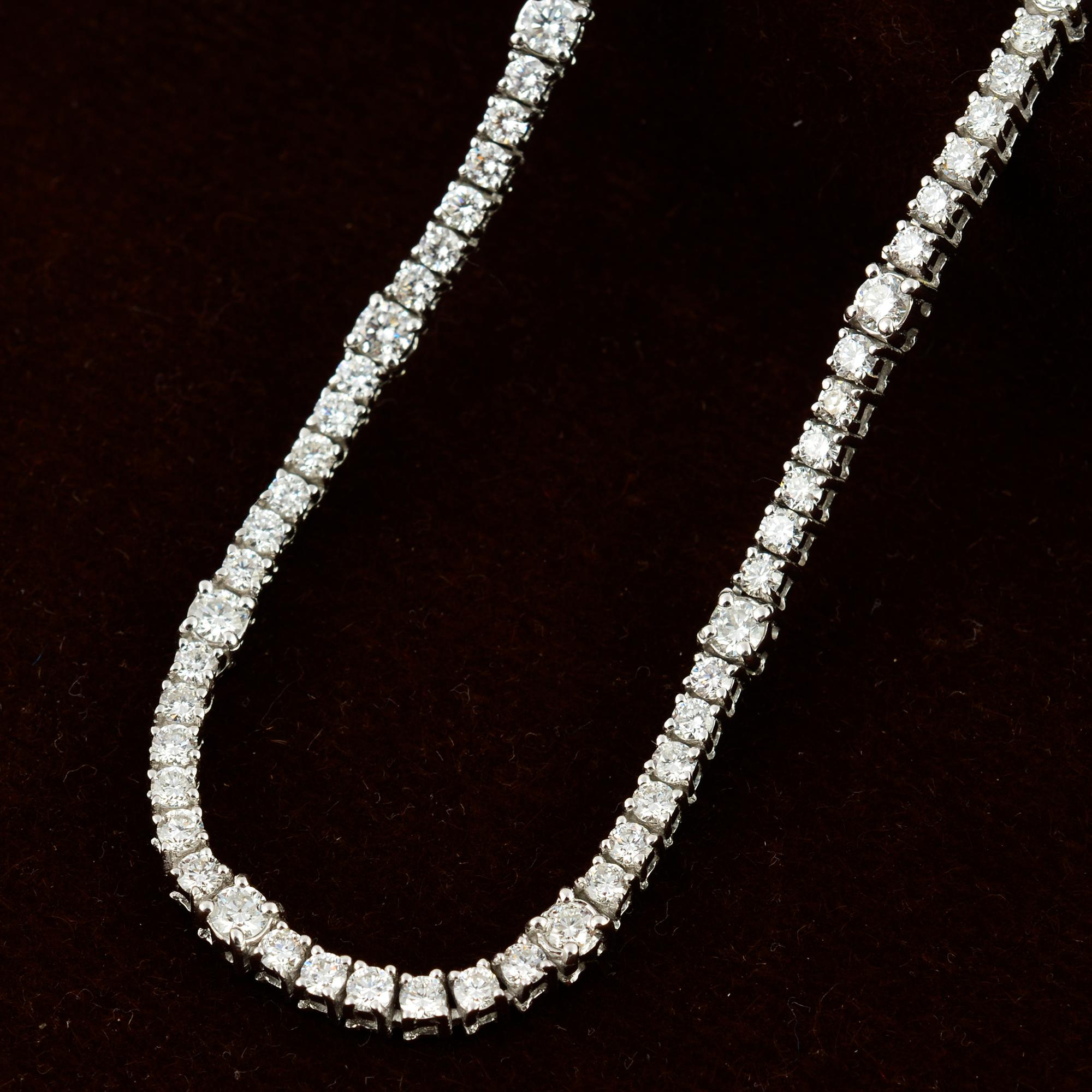Natural 5.97 Carat Round Diamond Tennis Chain 14 Karat White Gold Fine Jewelry For Sale 2