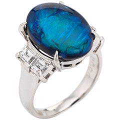 Natural 6.02 Carat Black Opal Ring Lightning Ridge Diamond Estate Platinum