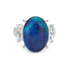 Natural 6.02 Carat Black Opal Ring Lightning Ridge Diamond Estate Platinum