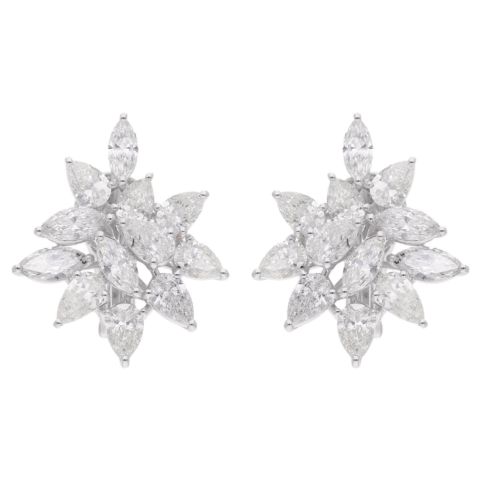 Boucles d'oreilles en or blanc 18 carats avec diamants naturels taille poire et marquise de 6,04 carats