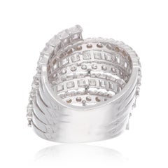 Natural 6.05 Ct SI/H Round Emerald Cut Diamond Wrap Ring 18 K White Gold