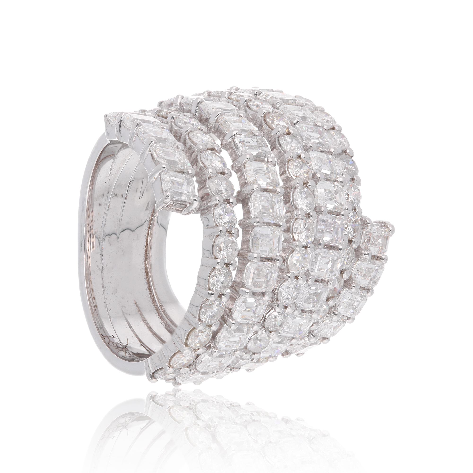 Natürlicher 6,05 Karat SI/H runder Diamant-Wickelring mit Smaragdschliff 18 K Weißgold (Moderne) im Angebot