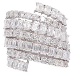 Anillo Envolvente de Diamantes Corte Esmeralda Redondo SI/H Natural 6,05 qt Oro Blanco 18 K