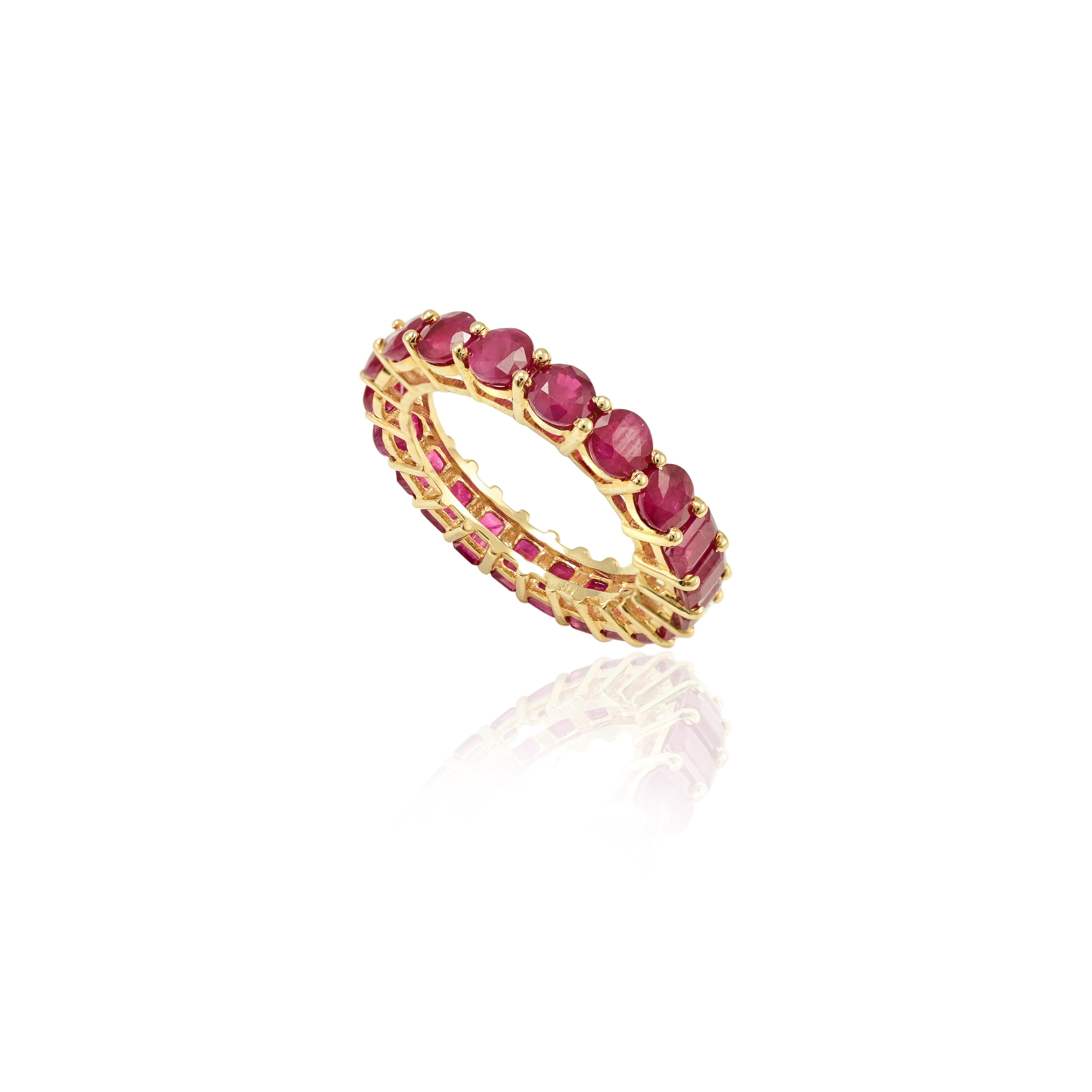 For Sale:  Natural 6.05 Ct Ruby Full Eternity Stackable Band Ring in 14k Solid Yellow Gold 3