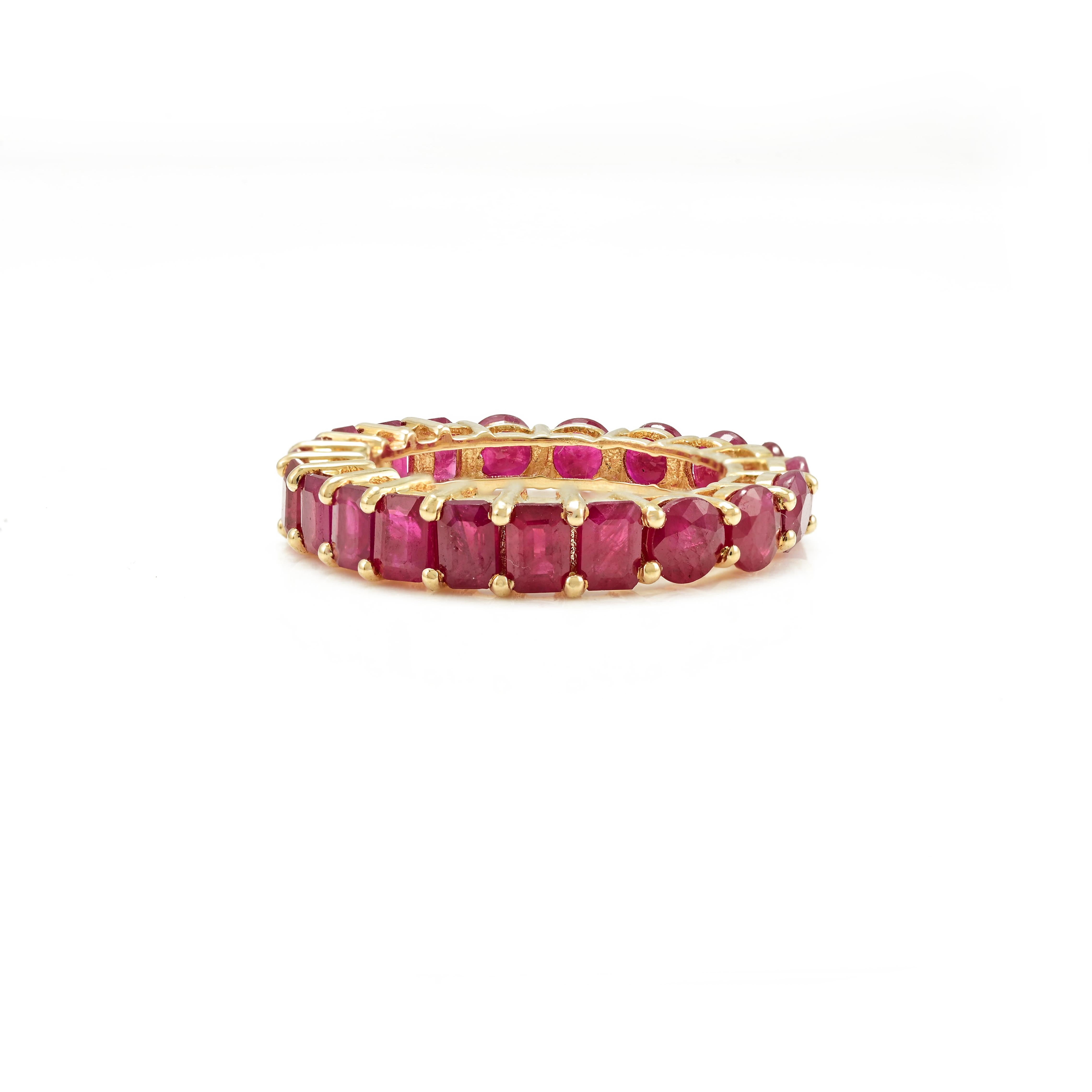 For Sale:  Natural 6.05 Ct Ruby Full Eternity Stackable Band Ring in 14k Solid Yellow Gold 5