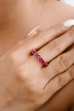 Natural 6.05 Ct Ruby Full Eternity Stackable Band Ring in 14k Solid Yellow Gold