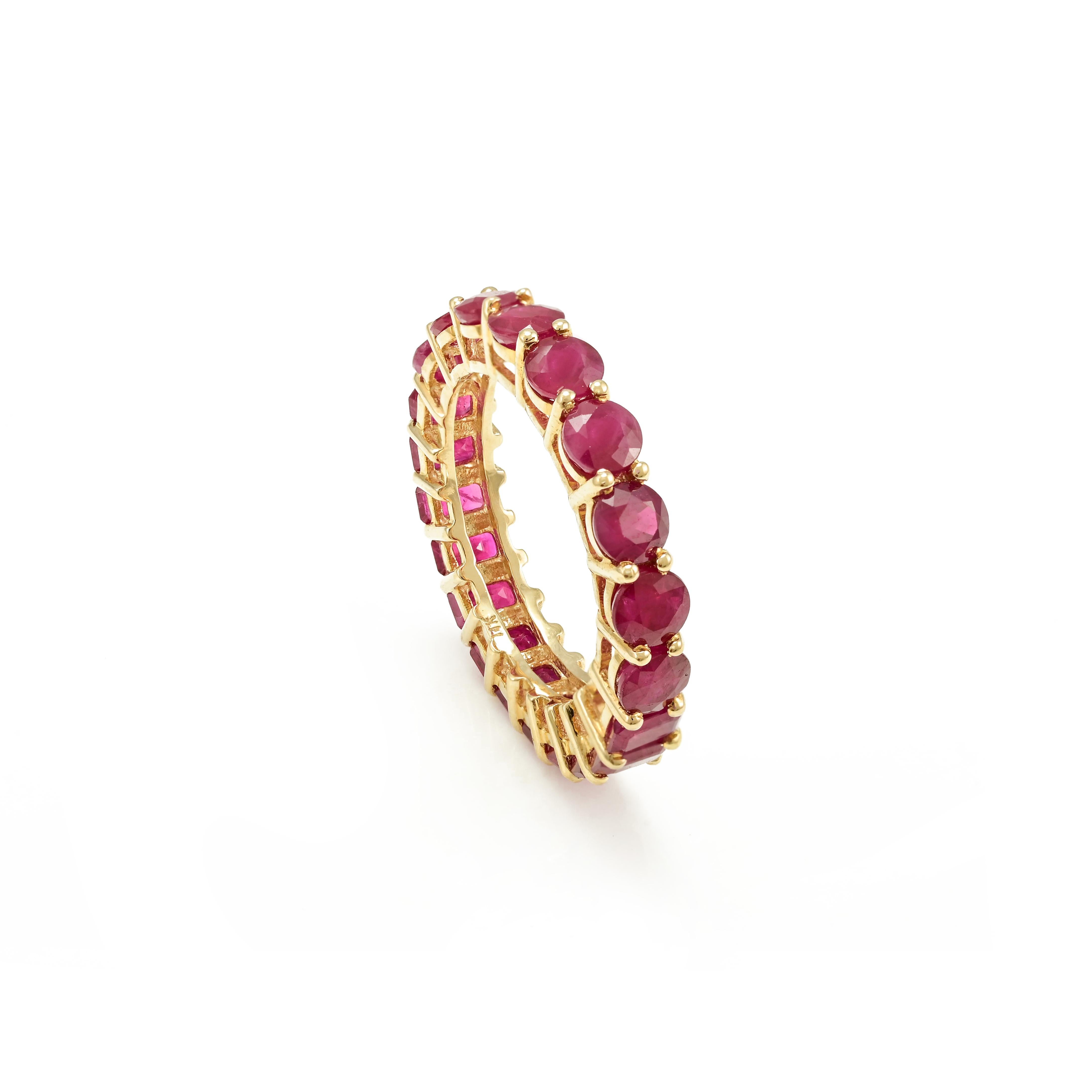 For Sale:  Natural 6.05 Ct Ruby Full Eternity Stackable Band Ring in 14k Solid Yellow Gold 7