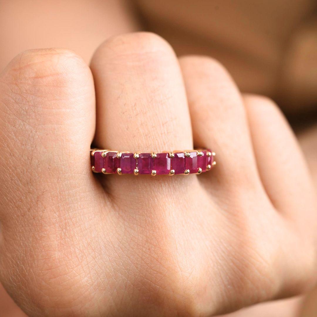 For Sale:  Natural 6.05 Ct Ruby Full Eternity Stackable Band Ring in 14k Solid Yellow Gold 9