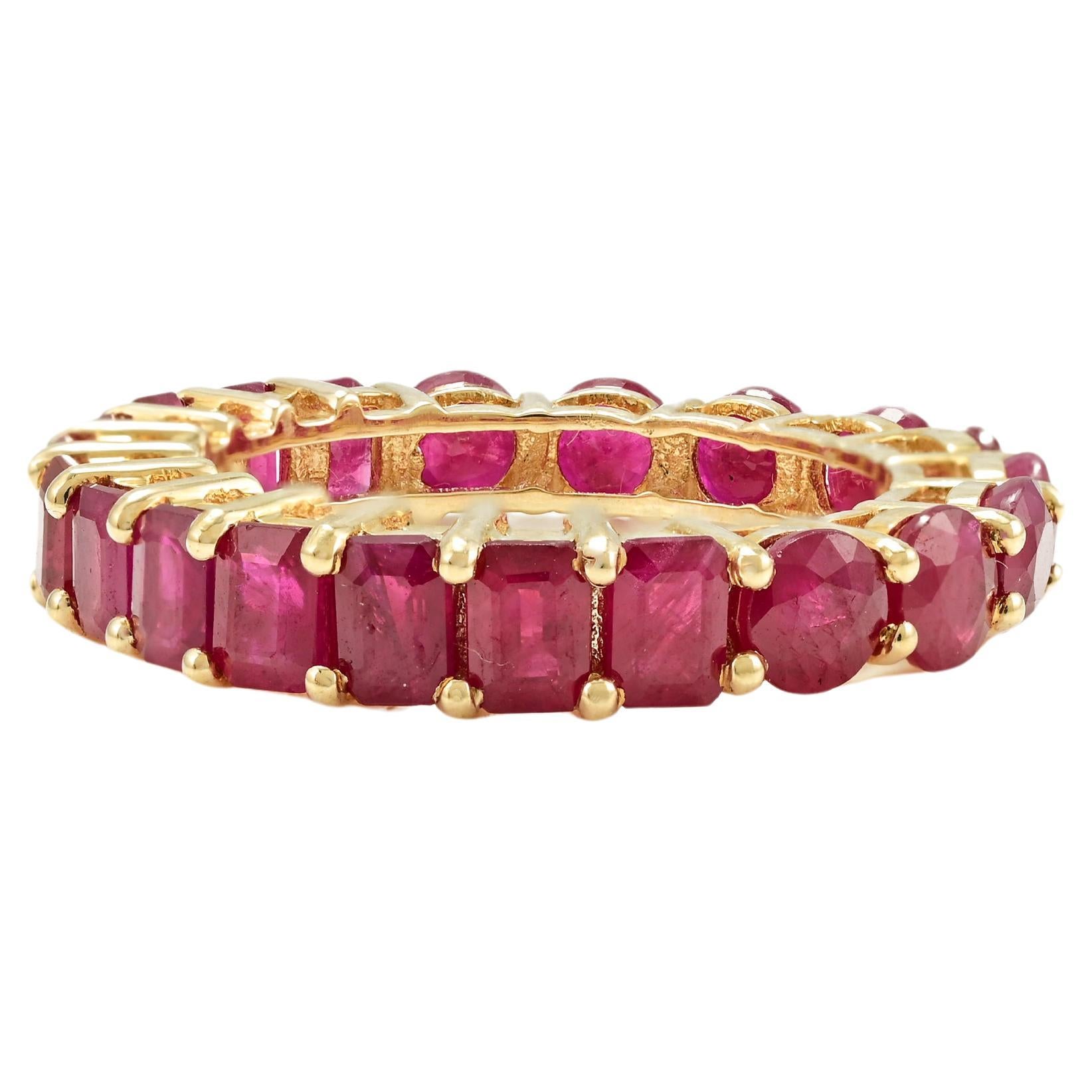 For Sale:  Natural 6.05 Ct Ruby Full Eternity Stackable Band Ring in 14k Solid Yellow Gold