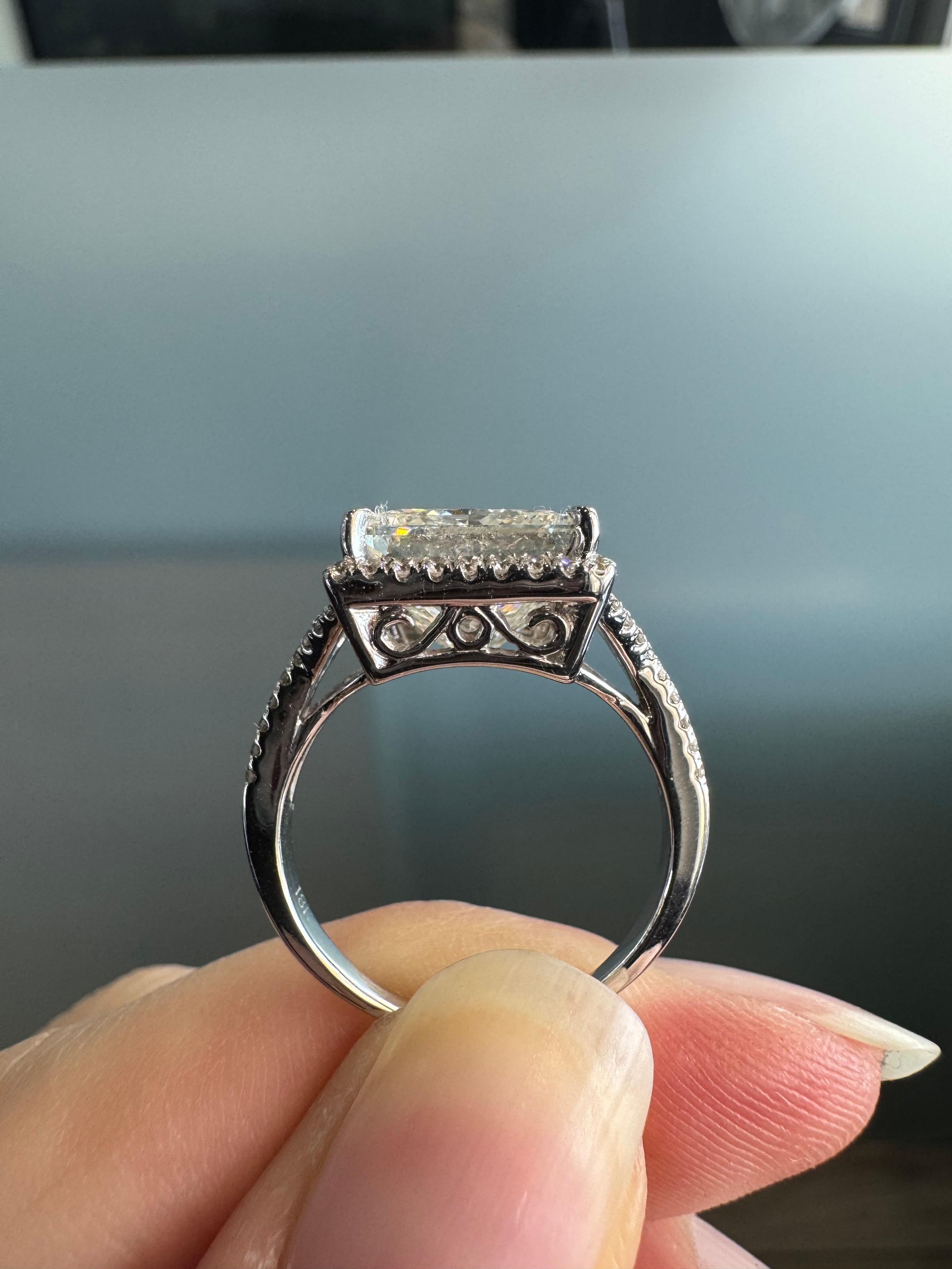 Natural 6.09 Carat Princess Cut Diamond Halo 18-Karat Engagement Ring In Stock For Sale 4