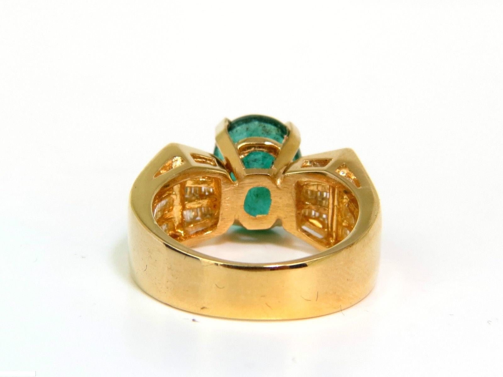 Nature 6.10 Carat Natural Emerald Diamond Ring Mod Deco Three-Row Baguettes A+ en vente 4