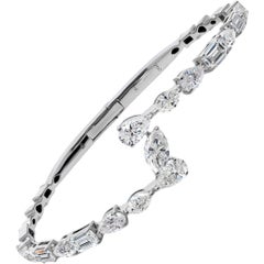 Natural 6.12 Carat SI/H Multi Diamond Bangle Bracelet 14 Karat White Gold