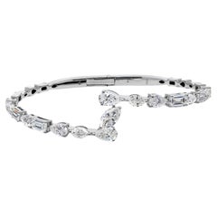 Natural 6.12 Carat SI/H Multi Diamond Bangle Bracelet 14 Karat White Gold