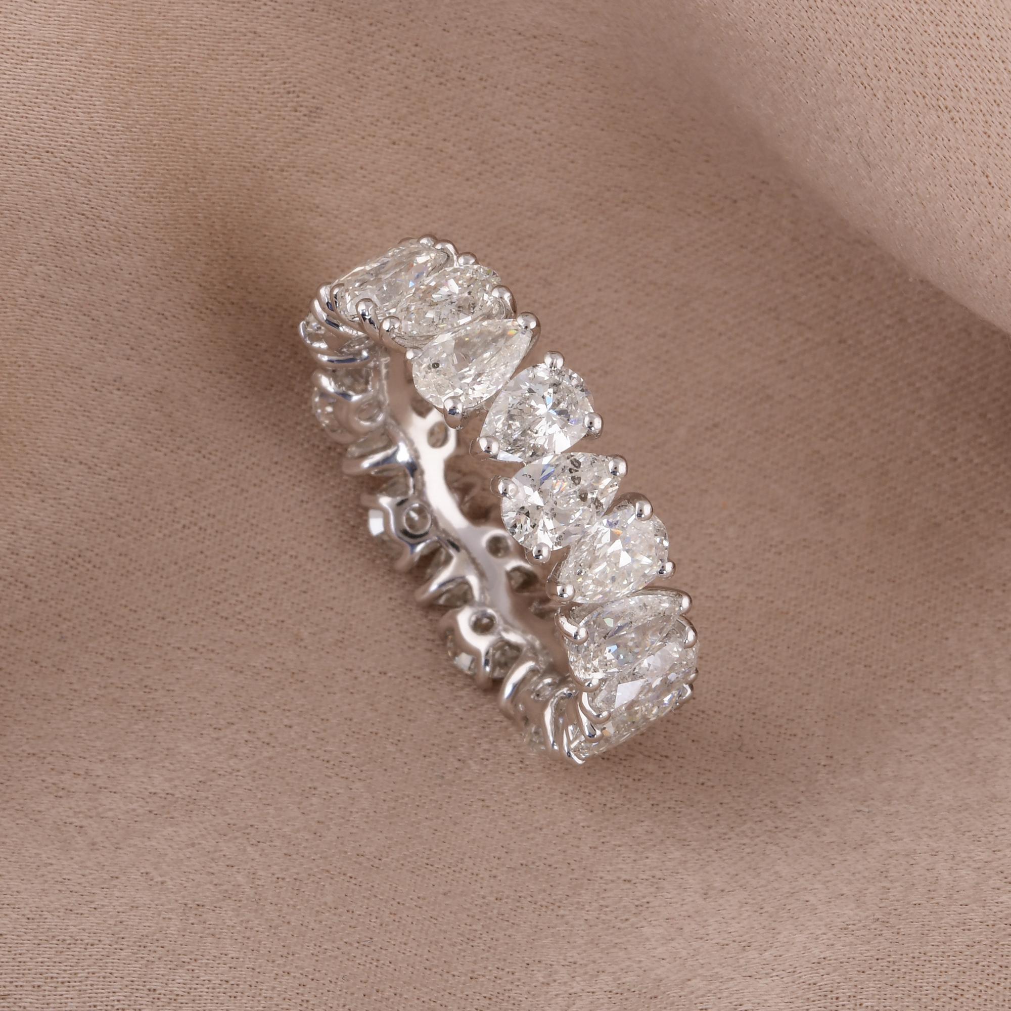 Modern Natural 6.22 Carat Pear Diamond Band Ring 14 Karat White Gold Handmade Jewelry For Sale