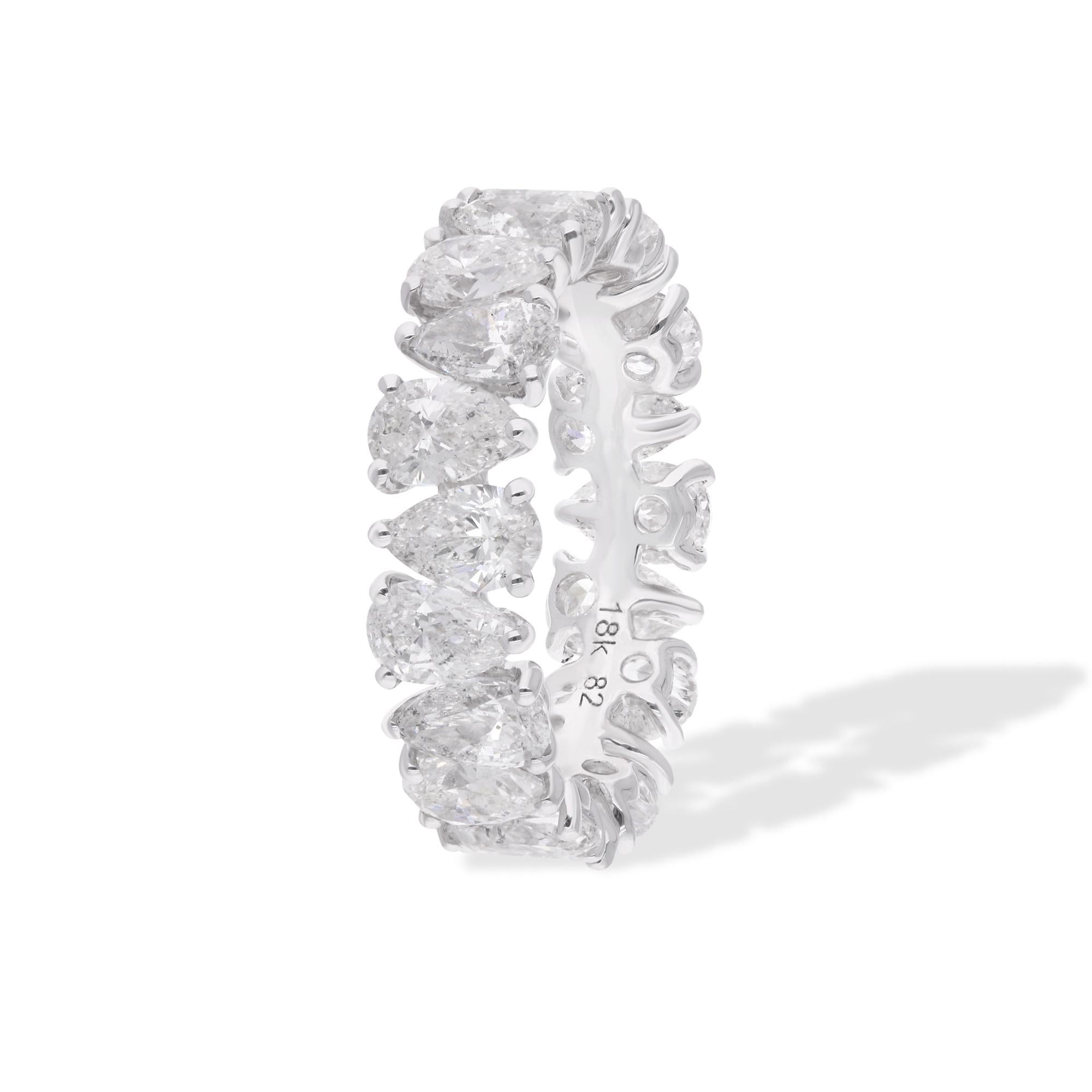 Natural 6.22 Carat Pear Diamond Band Ring 18 Karat White Gold Handmade Jewelry In New Condition For Sale In Diera, Dubai