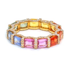 Natural 6.26cts Rainbow Sapphire & 0.84cts Diamond Ring in 14k Gold