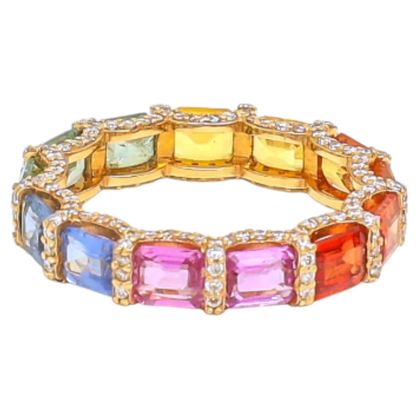 Rainbow Sapphire and Diamond Ring in 14K Yellow Gold, 6.26ct & 0.84ct