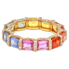 Natural 6.26cts Rainbow Sapphire & 0.84cts Diamond Ring in 14k Gold