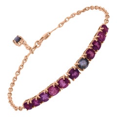 Natural 6.27 Carat Multi Sapphire Gemstone Bracelet 14 Karat Rose Gold Jewelry