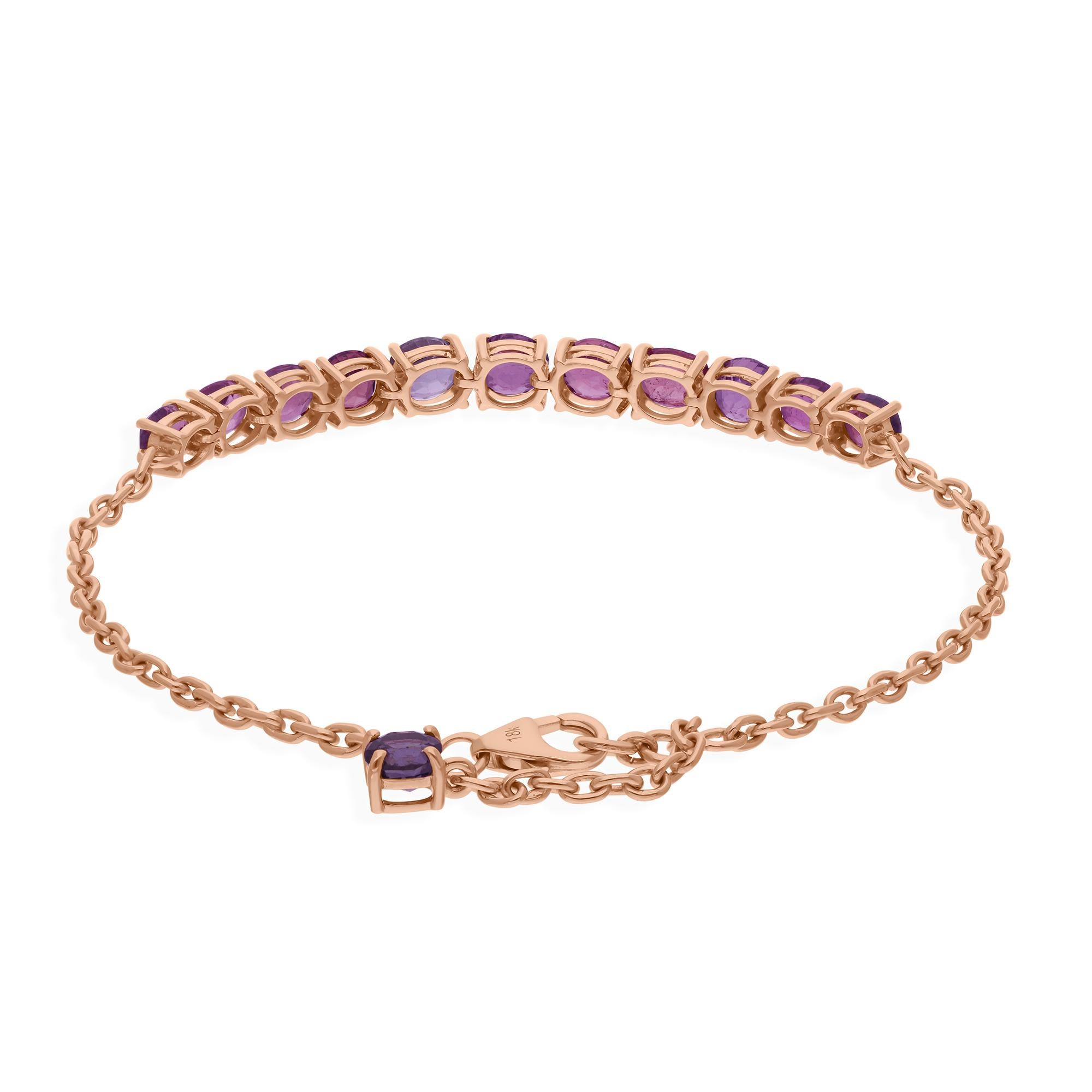 Modern Natural 6.27 Carat Multi Sapphire Gemstone Bracelet 18 Karat Rose Gold Jewelry For Sale