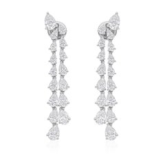 Natural 6.28 Carat Diamond Long Drop Earrings 14k White Gold All Tariffs Paid