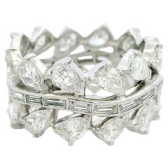 Natural 6.28 Carat Pear & Baguette Diamond Platinum Eternity Ring In Stock