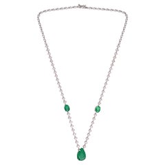 Natural 6.29 Carat Emerald Charm Pendant 14k White Gold 4.10 Ct Diamond Necklace