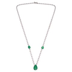 Natural 6.29 Carat Emerald Charm Pendant 18k White Gold 4.10 Ct Diamond Necklace