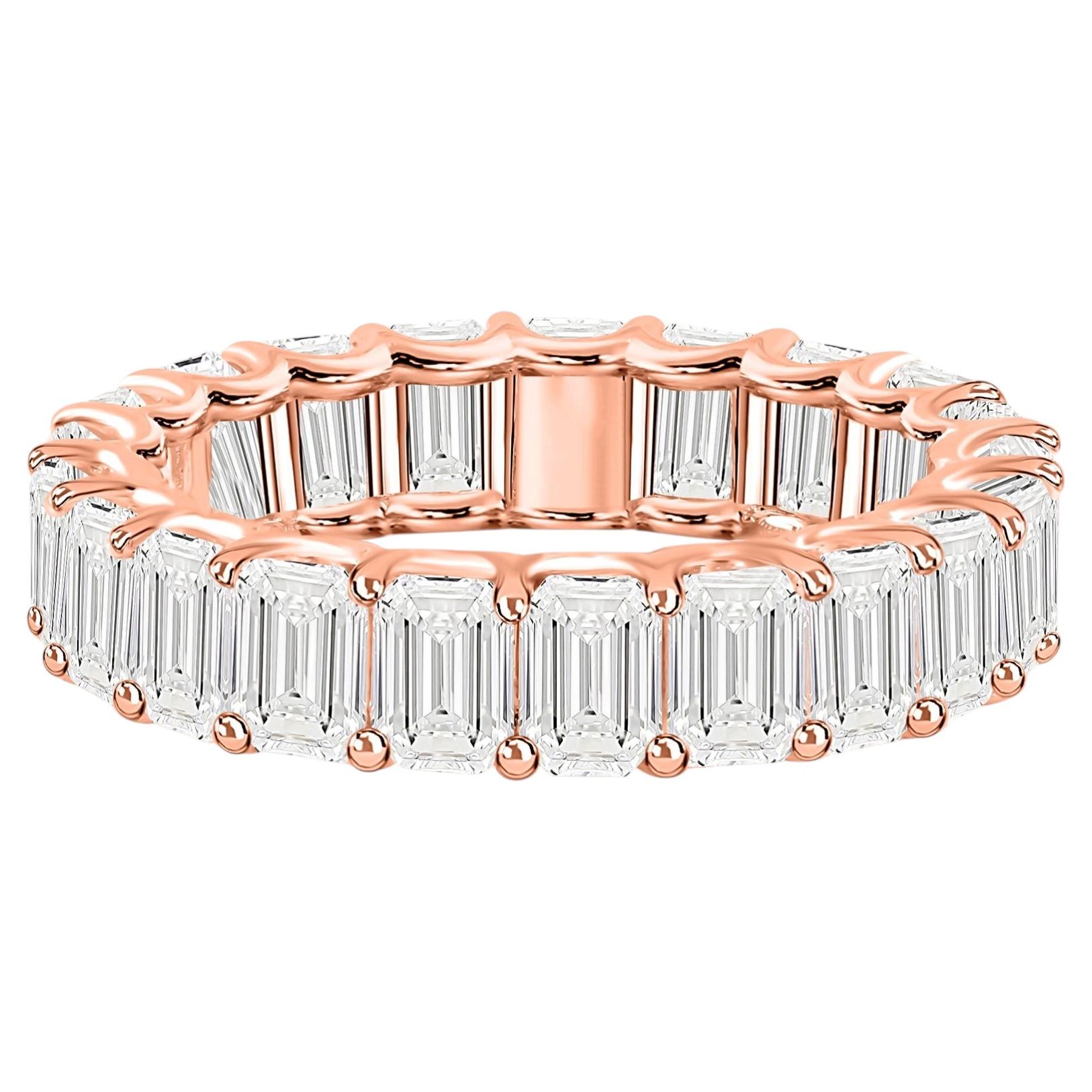 Natural 6.30 Carat Emerald Cut Diamond Band Ring 18 Karat Rose Gold Fine Jewelry