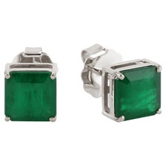 Natural 6.30 Carats Emerald Earrings 18k White Gold
