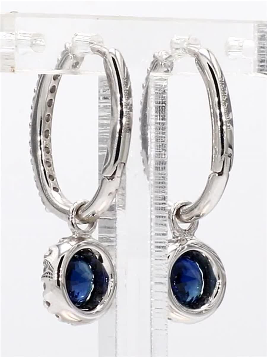 Round Cut Natural Blue Round Sapphire and White Diamond 1.59 Carat TW Gold Drop Earrings