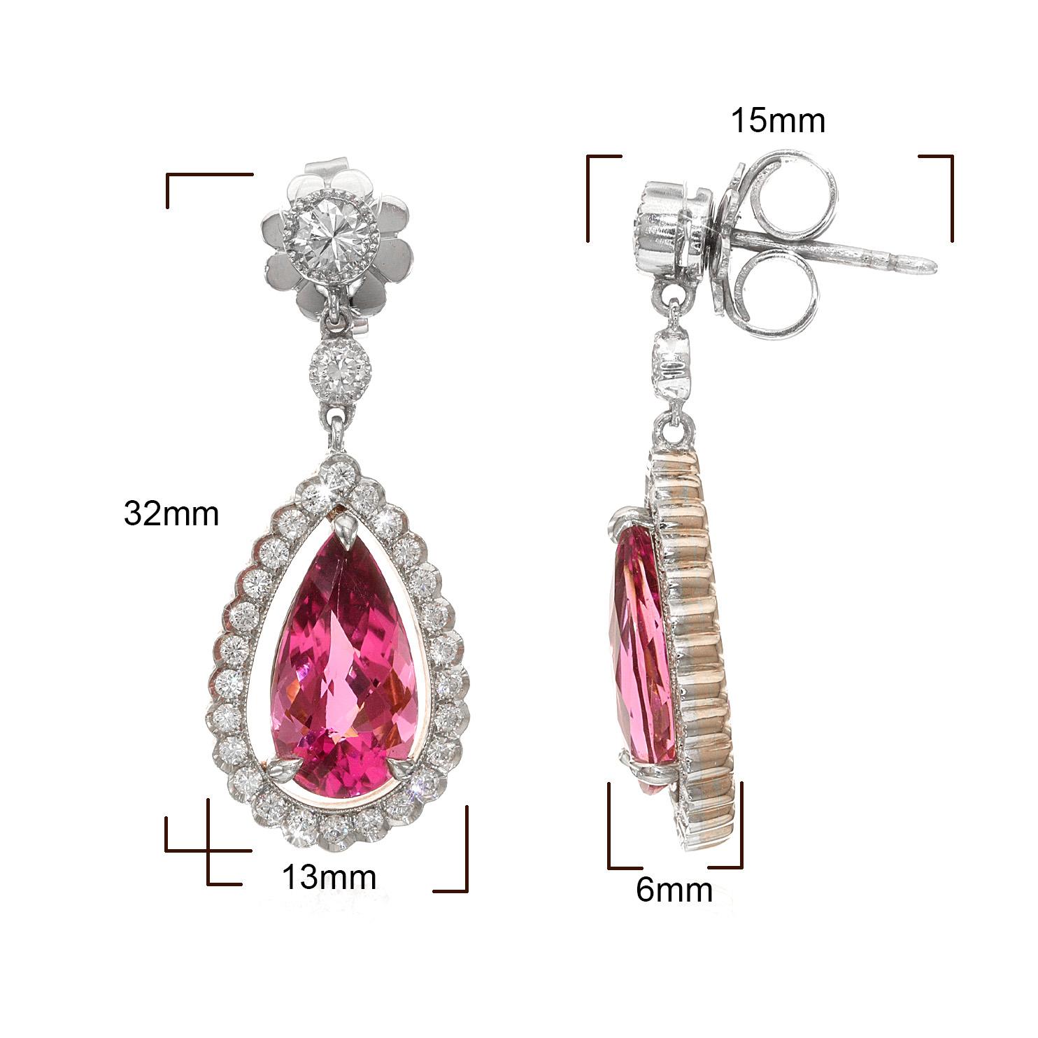 Women's Natural 6.42 Carats Pink Tourmaline set in Platinum & 18 KYG Earrings Diamonds  For Sale
