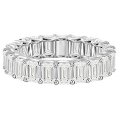Natural 6.43 Carat Emerald Cut Diamond Band Ring 18 Karat White Gold Jewelry
