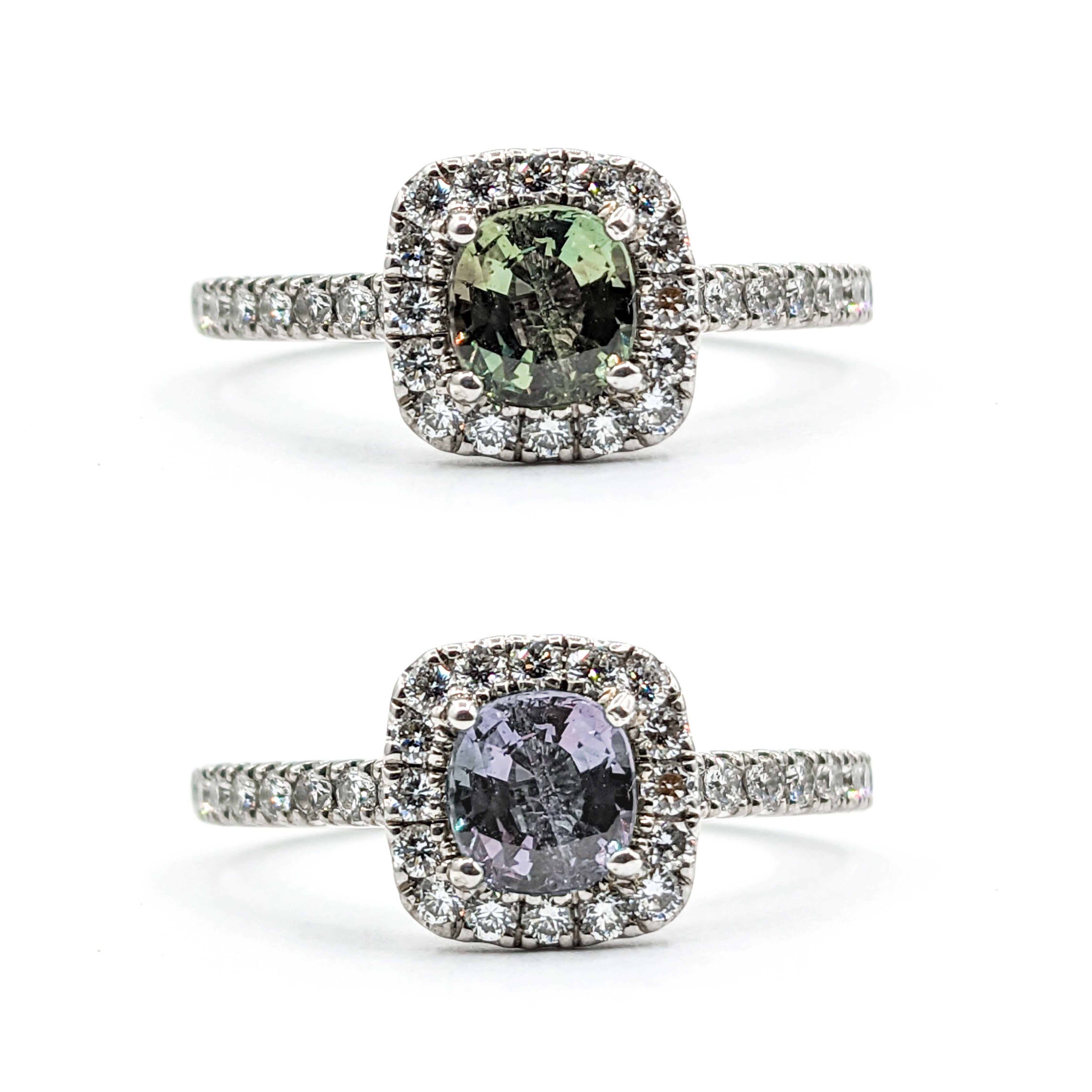 Contemporary Natural .65 Alexandrite & Diamond Ring in White Gold For Sale