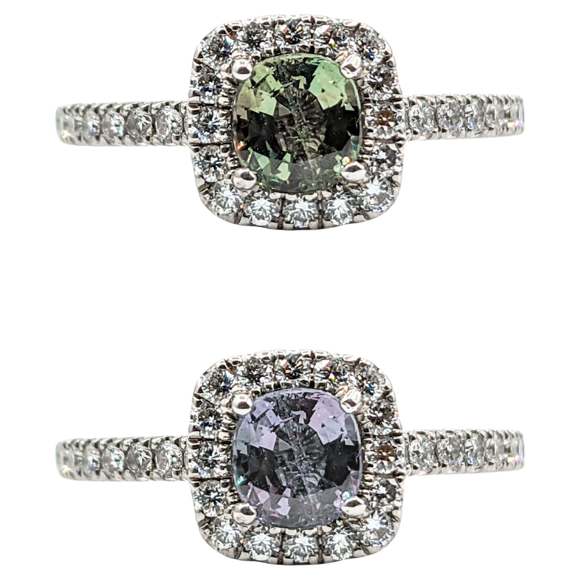 Natural .65 Alexandrite & Diamond Ring in White Gold For Sale